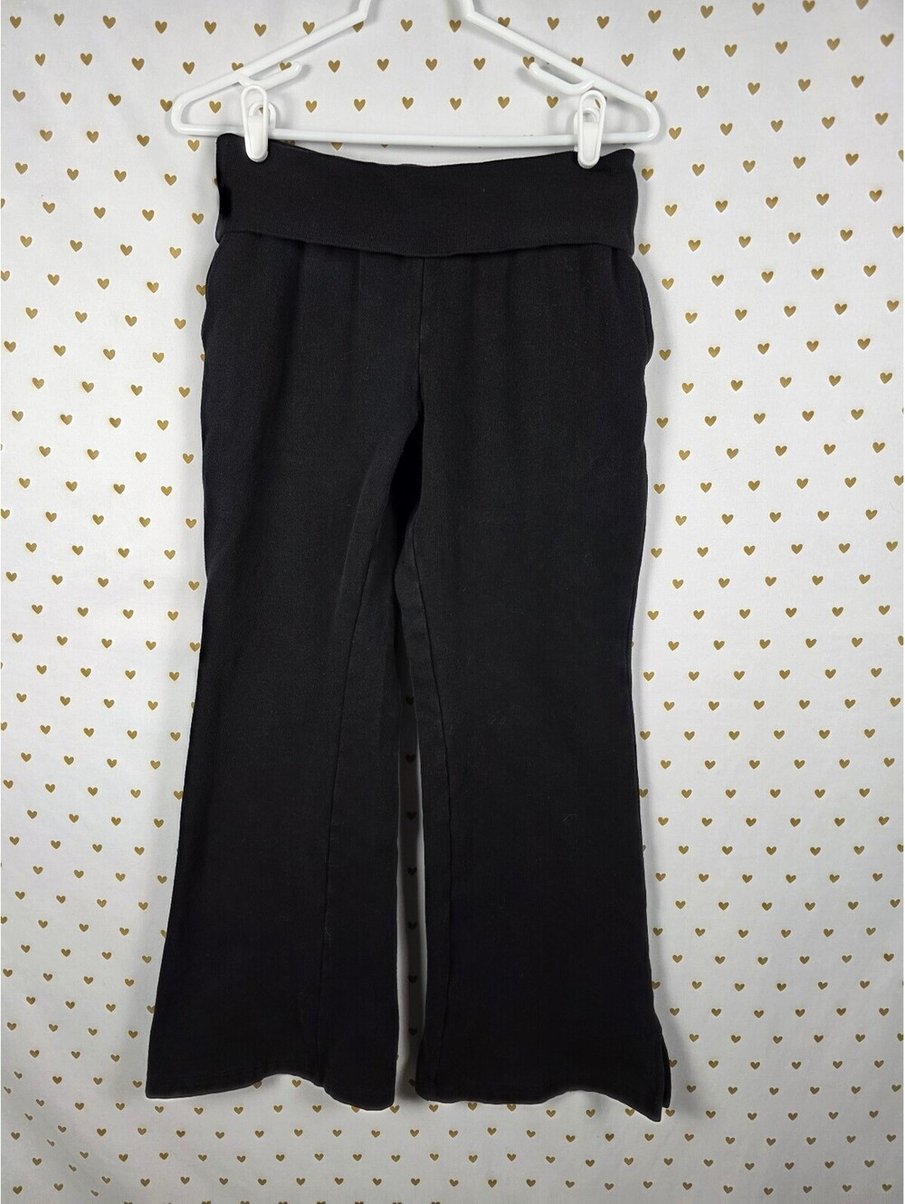 Victorias Secret PINK FOLDOVER SWEATPANTS Flared Black Sweats SMALL Pocket